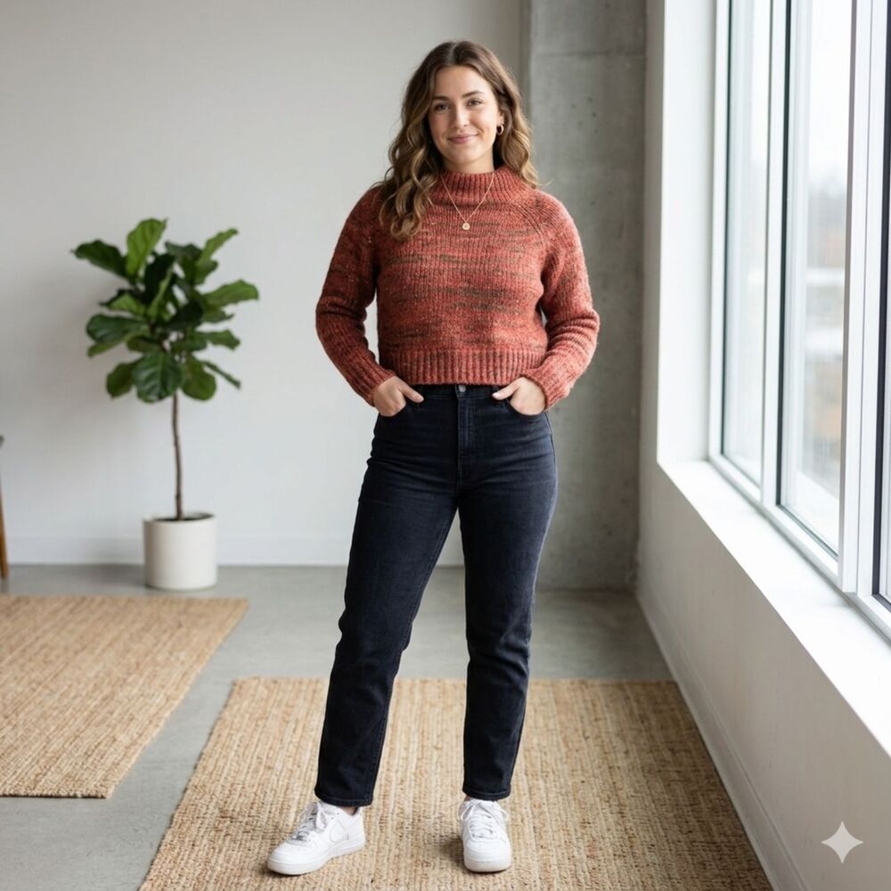 Anthropologie Moth Pullover Sweater Alpaca Marled Mockneck Copped Wool Chunky M